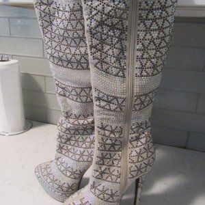 Thigh High Beaded/Sequin/Glittery/Dressy Platform High Heel Boots. Size 7-7.5